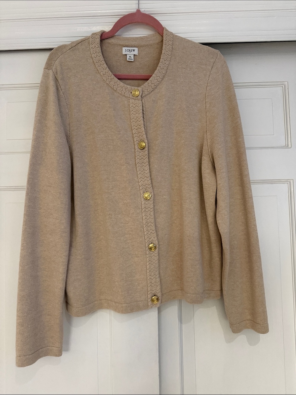J. Crew Factory Beige Knit Button Cardigan with Gold Buttons
